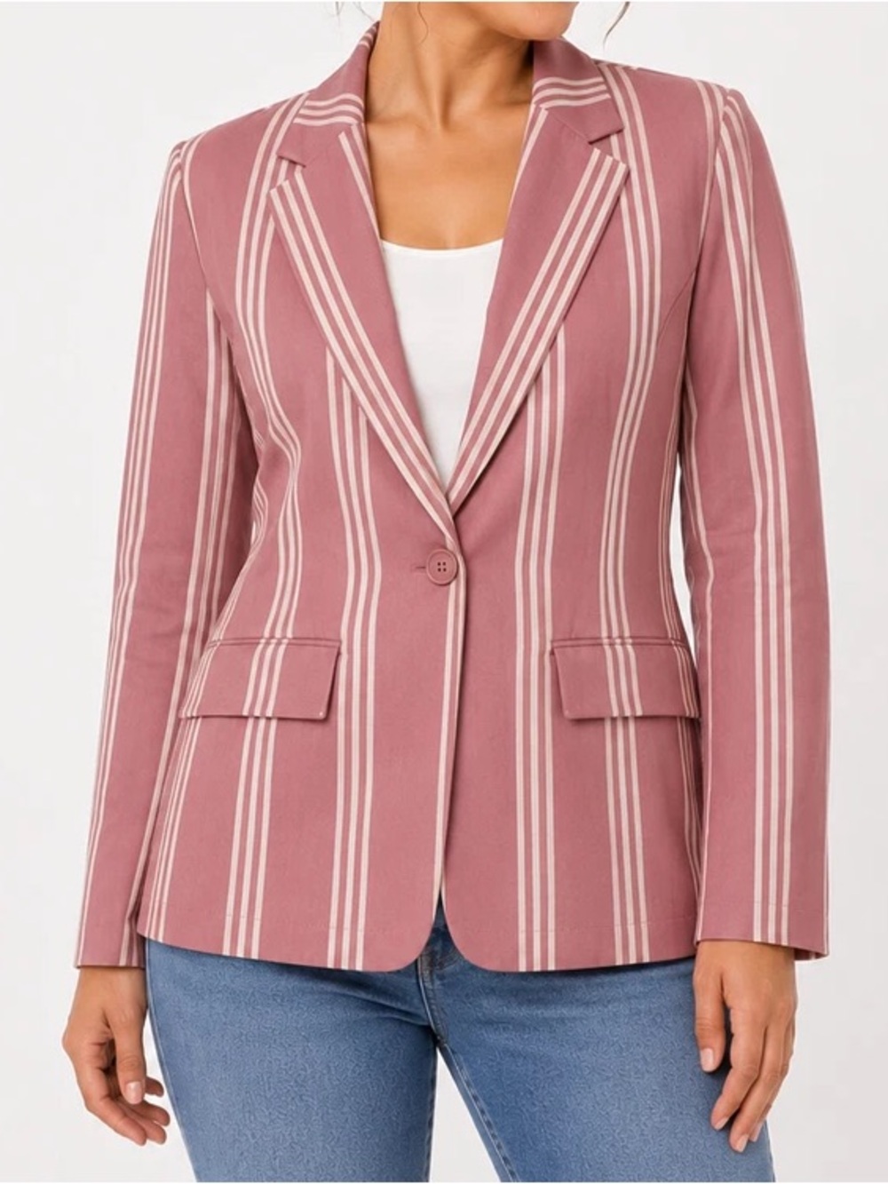 TORRID Striped Plus Size Mauve Boyfriend Blazer Jacket